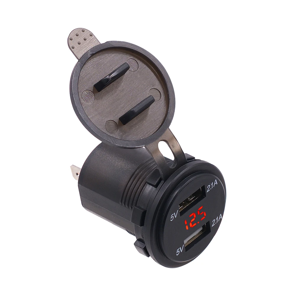 

4.2A Waterproof Dual USB Charger Socket Power Outlet with Voltmeter LED light for 12-24V Car Boat marine ATV RV Motorcycle