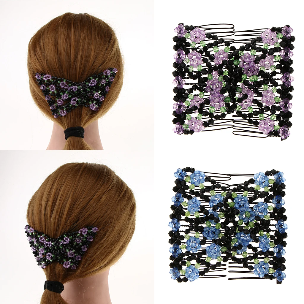 

Stretchable Floral Double Hair Combs Clips for Thick Hair for Women