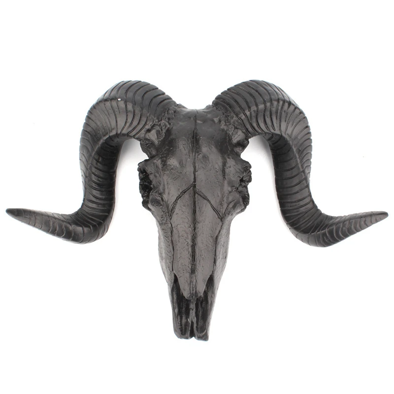 Черная смола искусственный череп настенное украшение 3D Дикая Овечка статуэтка
