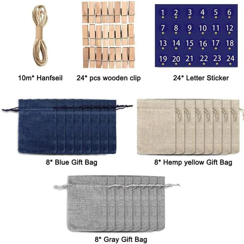 

Christmas Advent Calendar Bags Set 24 Days Burlap Advent Calendar Gift Drawstring Bags Diy Christmas Embellishments With Clips