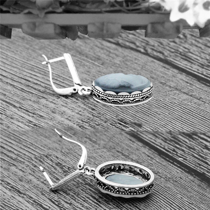 Lady Queen Cameo Jewelry Sets Vintage Necklace Earrings Ring For Women Flower Pendant Fashion Party Jewelry|necklace earring|necklace earrings
