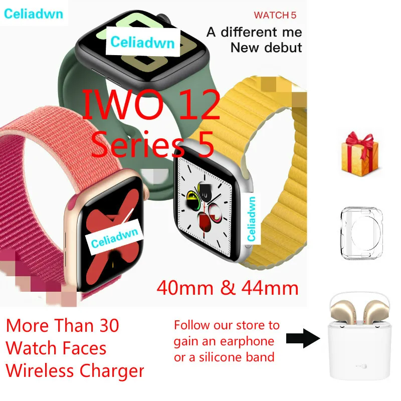 40/44 мм серия 5 IWO 12 умные часы с Bluetooth наушники монитор сердечного ритма для iPhone Android