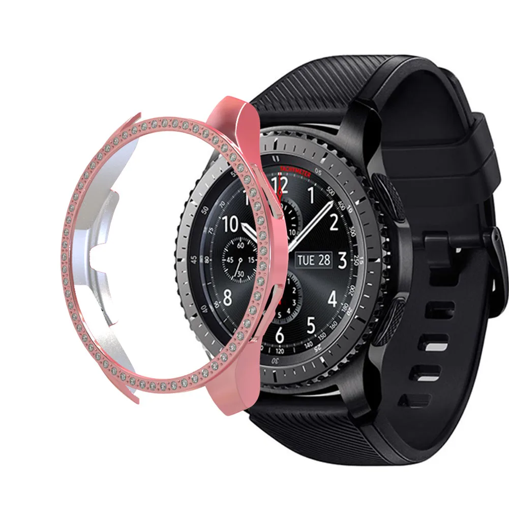 Розовый Блестящий Алмазный чехол для samsung Galaxy Watch 42 мм 46 мм защитный бампер gear S3 Frontier Shell - Цвет: Розовый