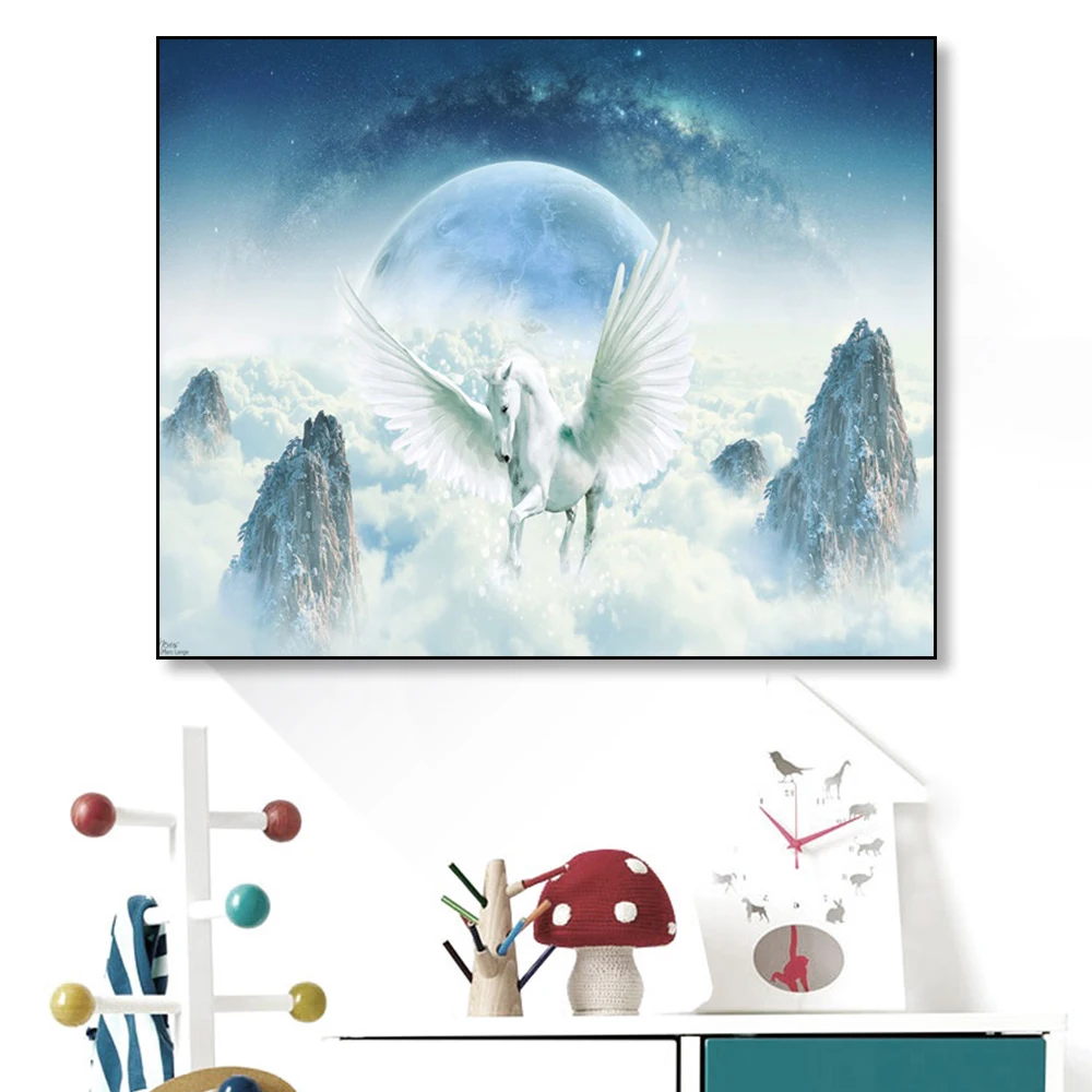 Laeacco Единорог живопись каллиграфия мультфильм лошадь плакаты и принты холст