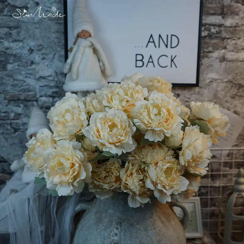 SunMade Высококачественные белые шелковые пионы для декора дома искусственные