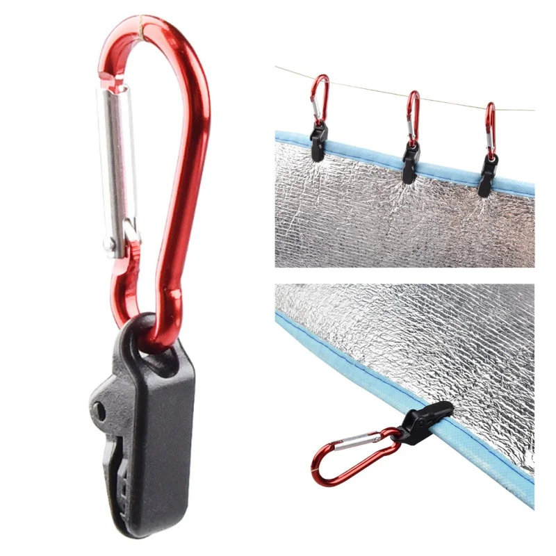 5/10/20Pcs Crocodile Clip With Carabiner Awning Clamp Tarp Clips Outdoor Camping Survival Tighten Tool Tent Accessories | Спорт и