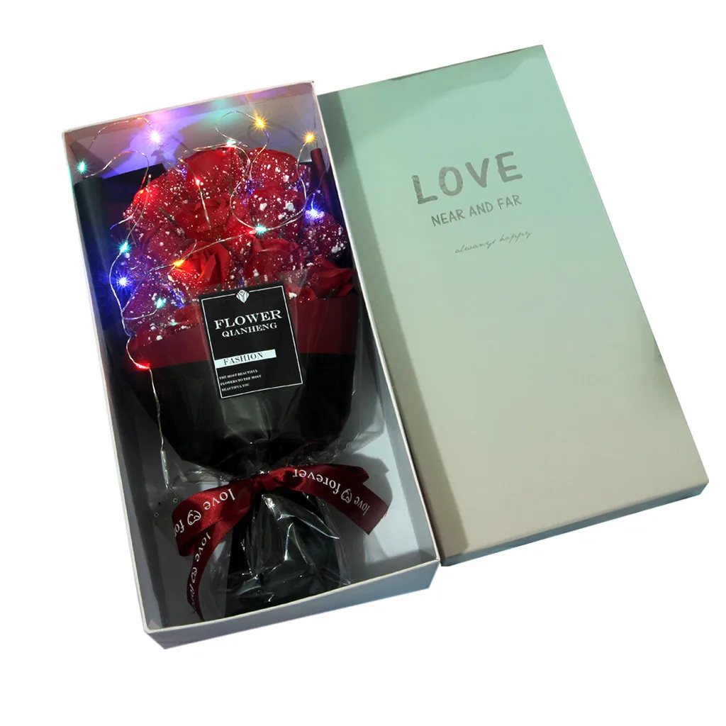 

Valentine's Day Led Light Soap Flower Gift Rose Box Wedding Room Holiday Gift Practical Luces Led For Living Room Bedroom Study