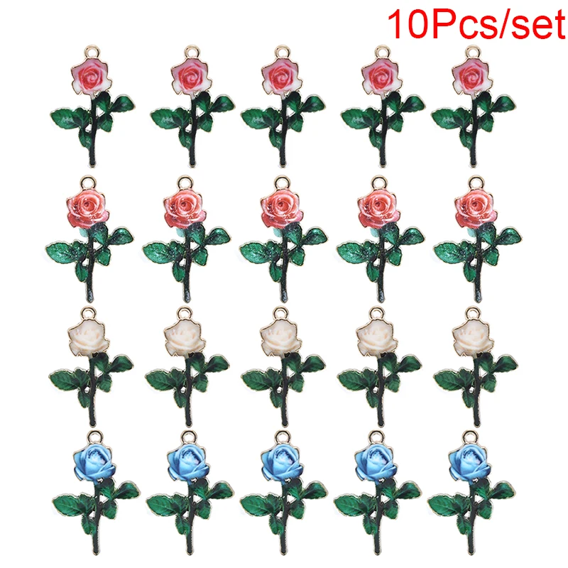10 шт./лот модные ювелирные изделия Роза цветы форма эмаль сплав Подвески DIY