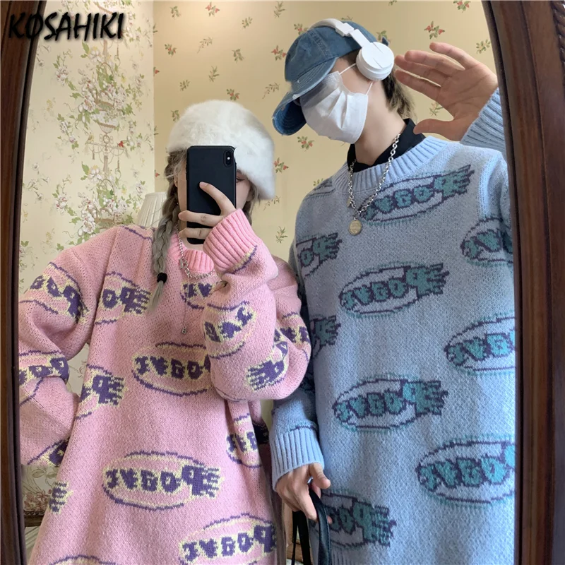 

Новинка 2021, пуловер kosхиты для милых вязаных свитеров с буквенным принтом, уличная одежда, женская одежда в стиле Харадзюку, повседневная тр...