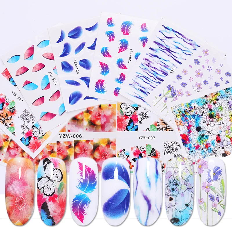 1 лист красочные наклейки для ногтей цветок Бабочка Дизайн Передача сделай сам УФ