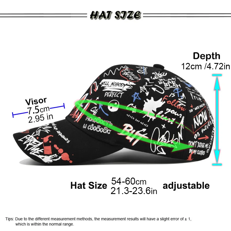 

Unisex Graffiti Print Hat Fashion Hip Hop Casual Baseball Cap Summer Cotton Adjustable Sports Sun Hat