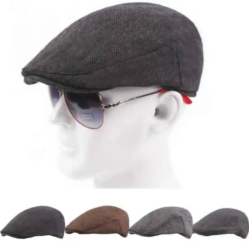 

Men Baker Gatsby Peaky Blinders Hat Newsboys Herringbone Tweed Flat Caps Retro