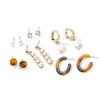 2020 crystal white pearl earrings set for women boho brinco gold dangle earring set boucle doreille femme boho fashion jewelry