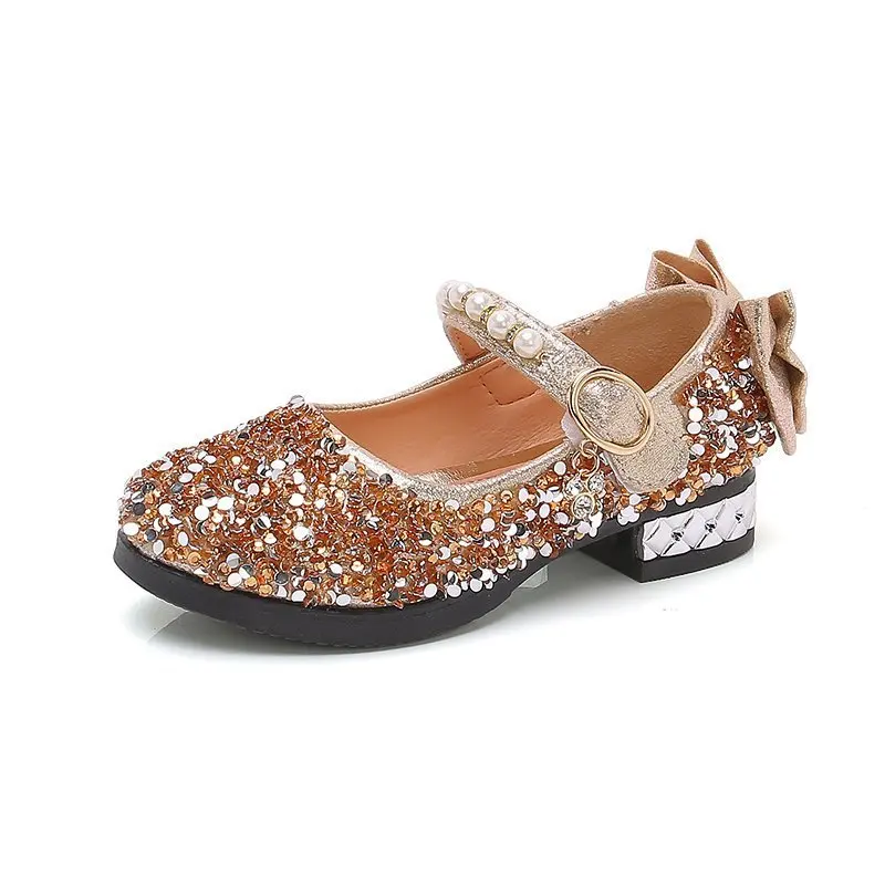 Zapatos de cuero para ni&ntilde;as, calzado individual con diamantes de imitaci&oacute;n, zapatos planos informales con lentejuelas y perlas dulces para fiesta, Chic, 2022-0