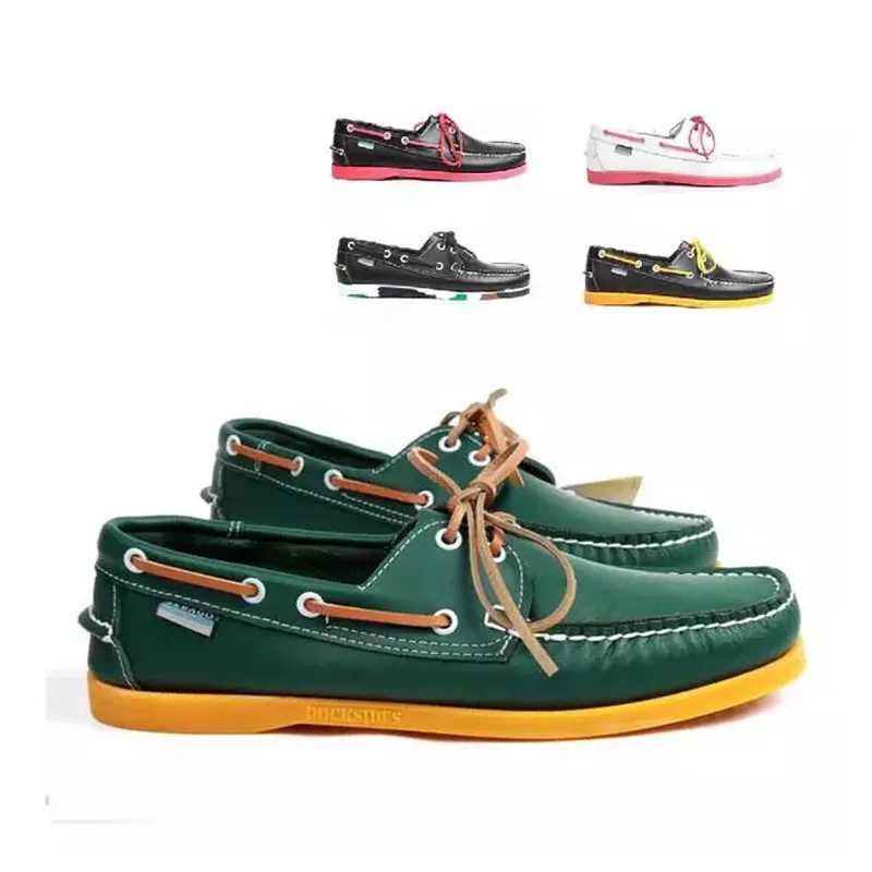

Men Genuine Leather Driving Shoes Docksides Classic Boat Shoes Brand Design Flats Loafers For Homme Femme Women Casual shoes