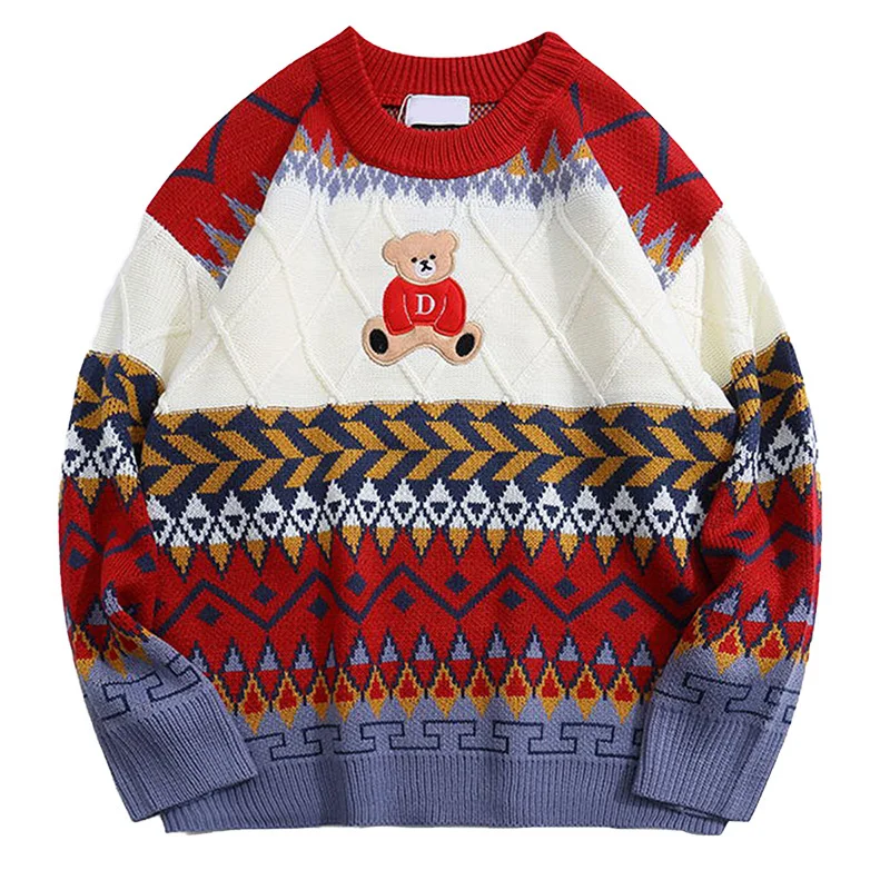 

Пуловер вязаный в американском ретро стиле, свитер, одежда для пар, винтажный свитер с медведем, ленивое пальто для мужчин и женщин