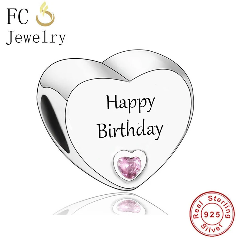 

FC Jewelry Fit Original Pan Charms Bracelet Real 925 Silver Happy Birthday Pink Zircon Beads For Making Women Berloque 2022
