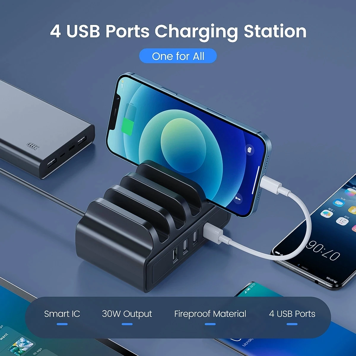 

ORICO 4 Ports USB Charger Charging Station 5V6A 30W Max with Phone Stand for iPhone HUAWEI Xiaomi Samsung Cell phone Smartphone