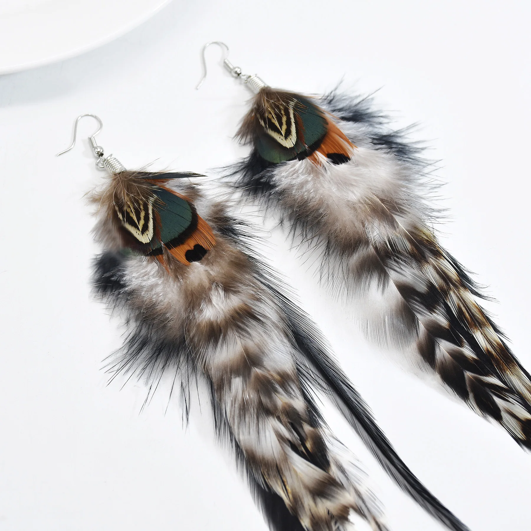 Bohemian Brown Blue Feather Tassel Earrings For Women New Indian Ethnic Long Drop Earrings Fashion Retro Christmas Jewelry images - 6