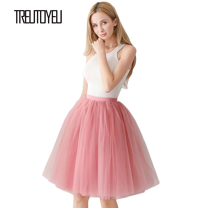 Юбка миди плиссированная из тюля 6 слоев с высокой талией|Женские юбки| |