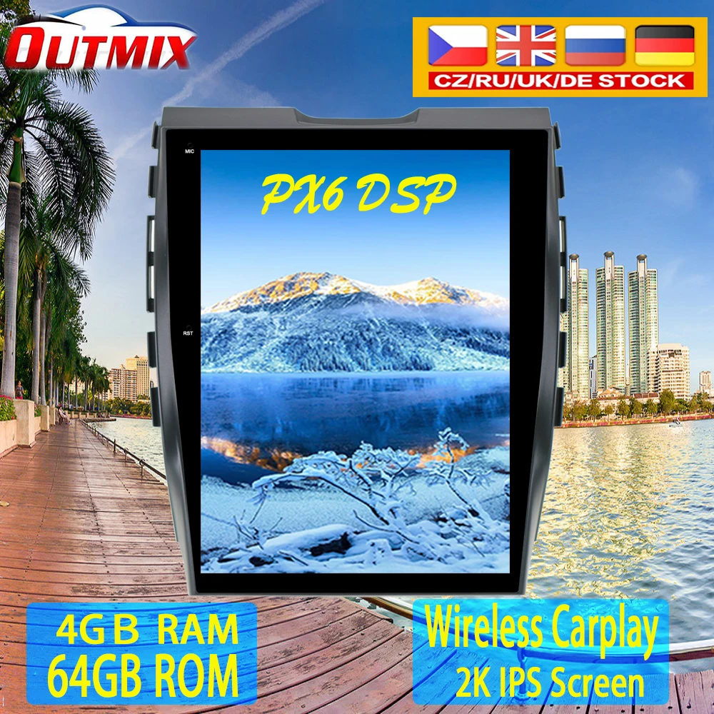Автомобильный мультимедийный плеер PX6 4 Гб + 64 ГБ большой экран в стиле Тесла Android 9