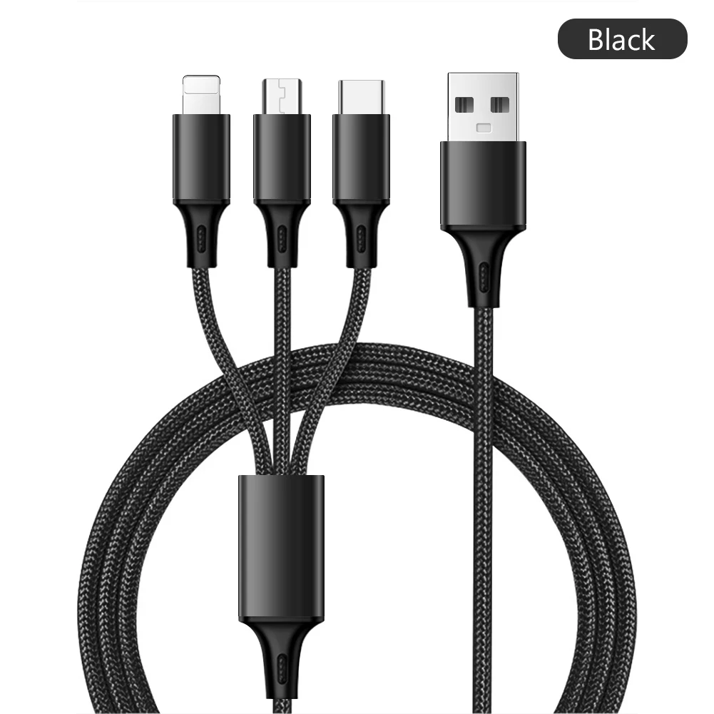 YCDC 3 в 1 usb type C Micro USB кабель для iPhone 8X7 6 6S Plus samsung Nokia USB быстрая зарядка кабели Нейлоновый Шнур Универсальный - Цвет: Black