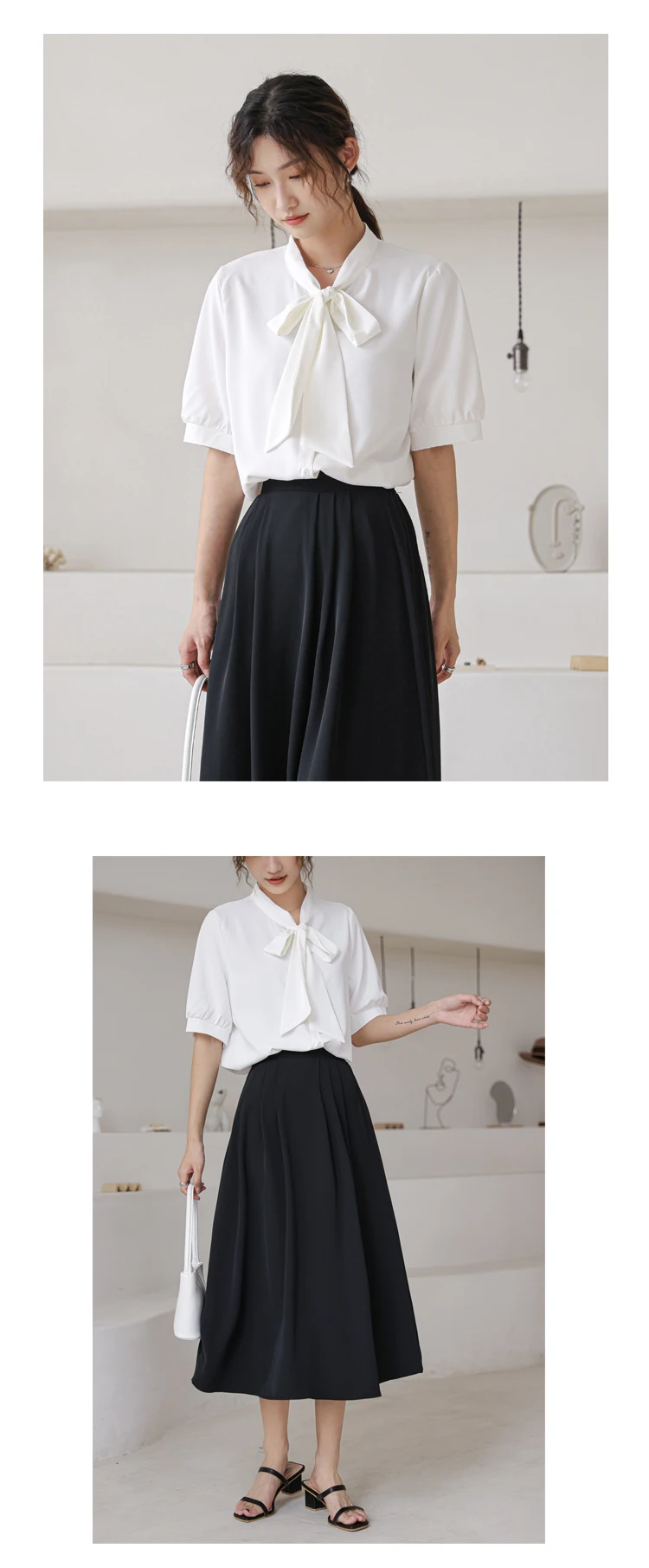 

Women's Blouses Bow Shirts Fashion Top Chiffon Casual Shirt Short Sleeve Plus Size Button Lady Tops Summer Blouse Houthion
