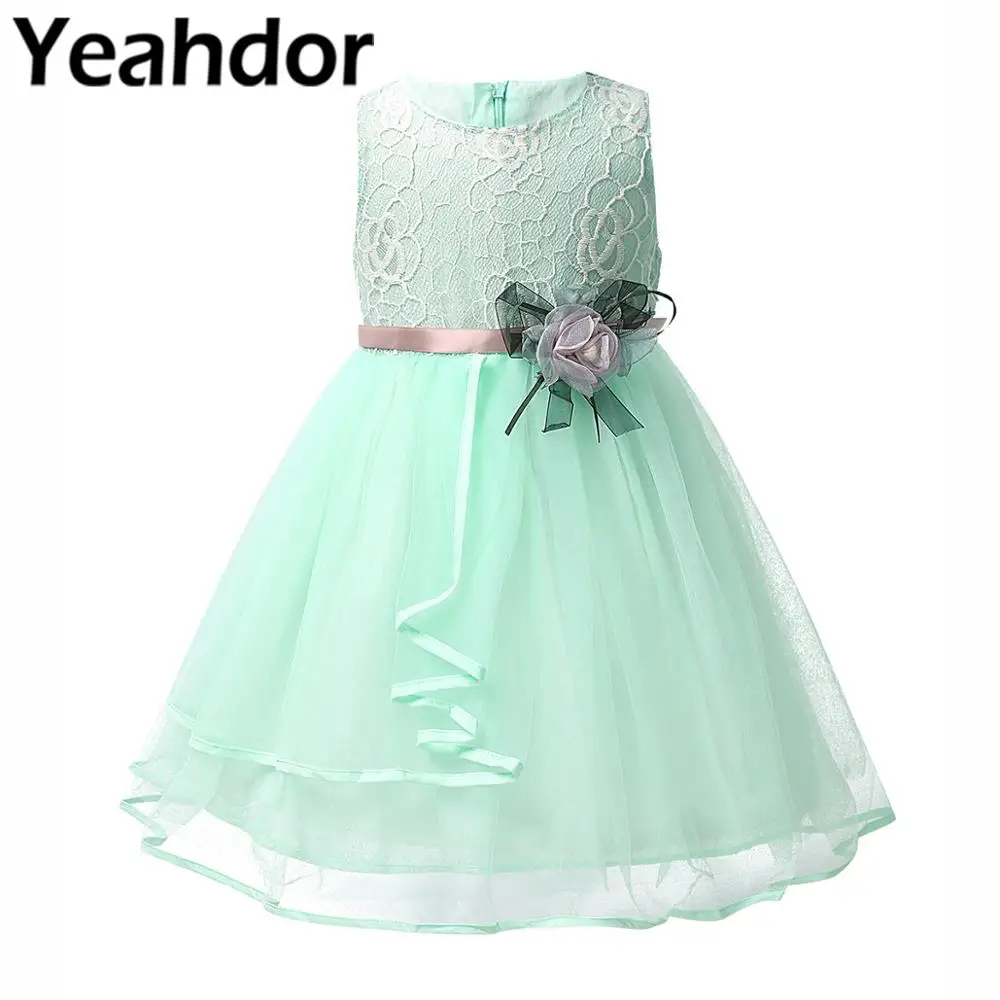 Кружевное платье без рукавов для девочек Цветочное детское Пышное Платье