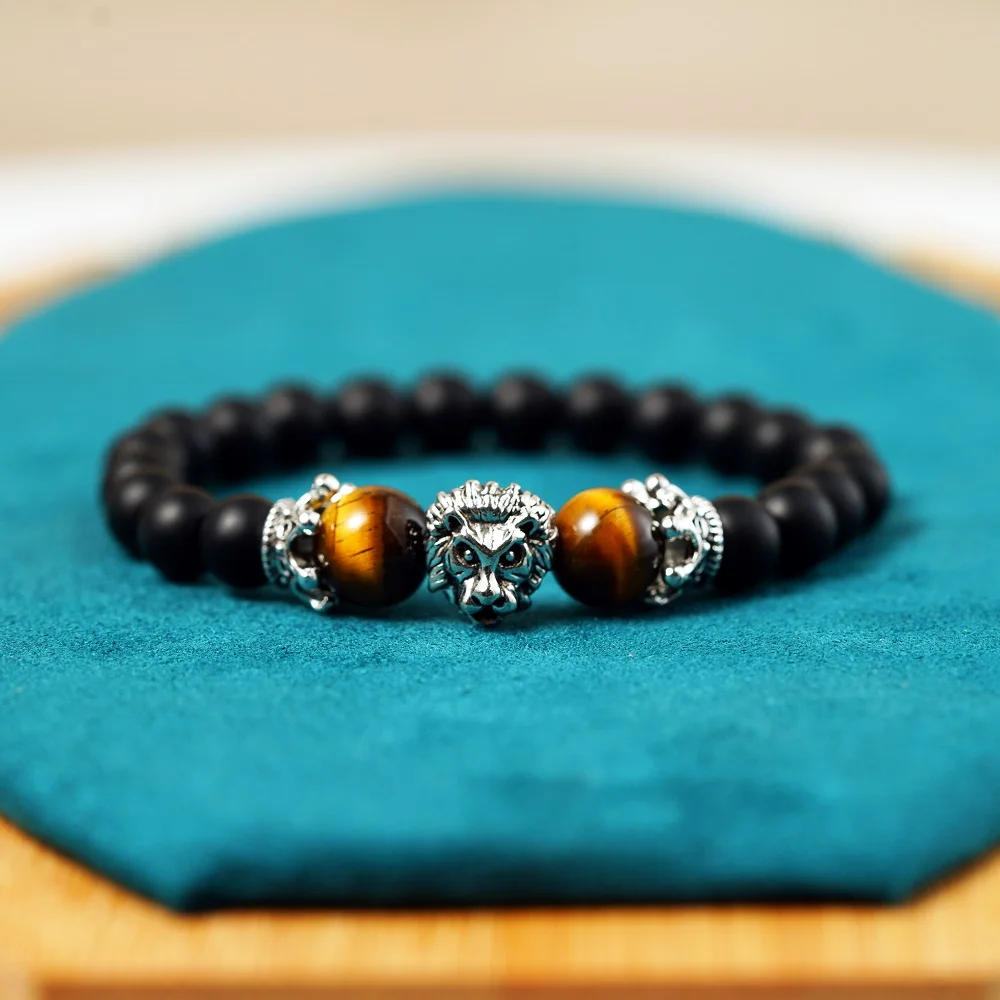 Vintage Crown Lion Head Bracelet Men Fashion Luxury High Quality Tiger Eye Stone Bead Bracelets Jewelry Male Pulseira bileklik | Украшения
