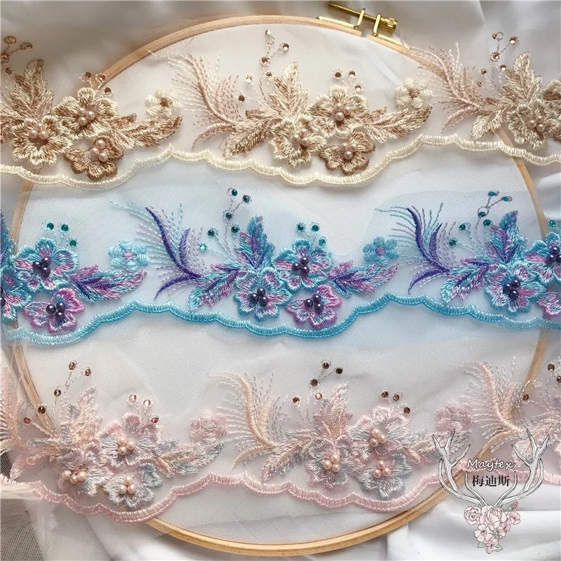 2Meters Color Beads Small Lace Waist Ornaments Veil Decoration Jewelry Sleeve Patch Trimming Beaded Timrs 7.5cm LJ0170 | Дом и сад