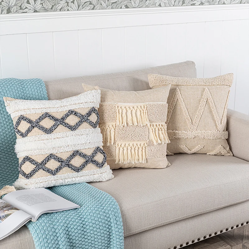 

Decor Tassel Throw Cushion cover Beige Pillow Cover 30x50cm/45x45cm Woven Tufted Diamond for Living room Girls Room Kids Room