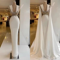 white pearls mermaid evening dresses with detachable sleeve beaded prom dress formal party gowns custom made robe de mari%c3%a9e