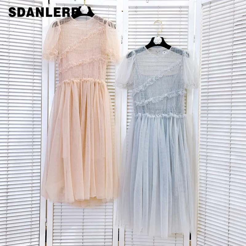

High Waist Slimming Lady Dress Summer New Temperamental Round Neck Short Sleeve Elegant Mid-length Dress Vestido De Mujer