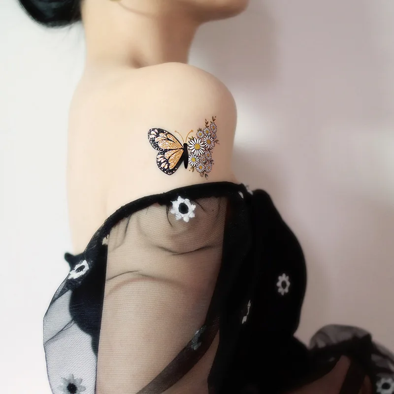 Водостойкая Временная тату-наклейка цветок флэш-тату кружевная бабочка