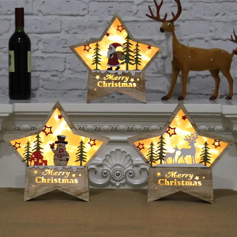 

Рождественские украшения, светящиеся деревянные пятиконечные звездочные украшения, украшение для окон гостиничного торгового центра, дом...