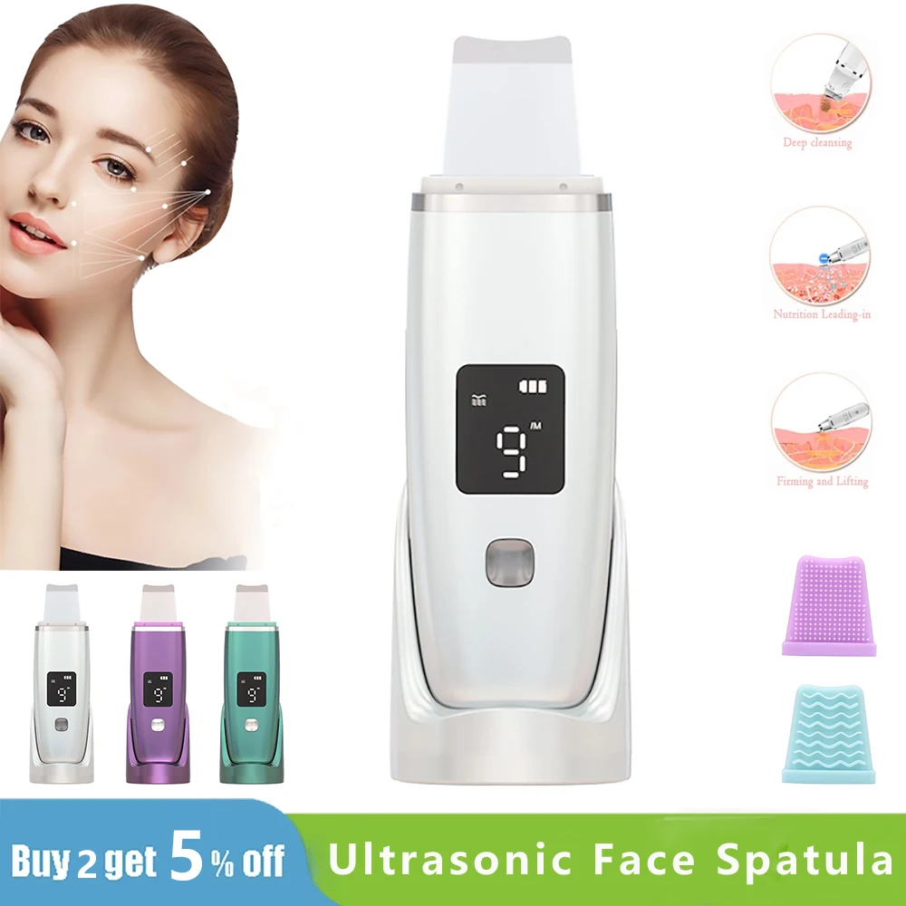 

Ultrasonic Face Skin Spatula Facial Lifting Pore Cleansing Blackhead Remover Comedones Extractor 2 Silicone Covers Women Family