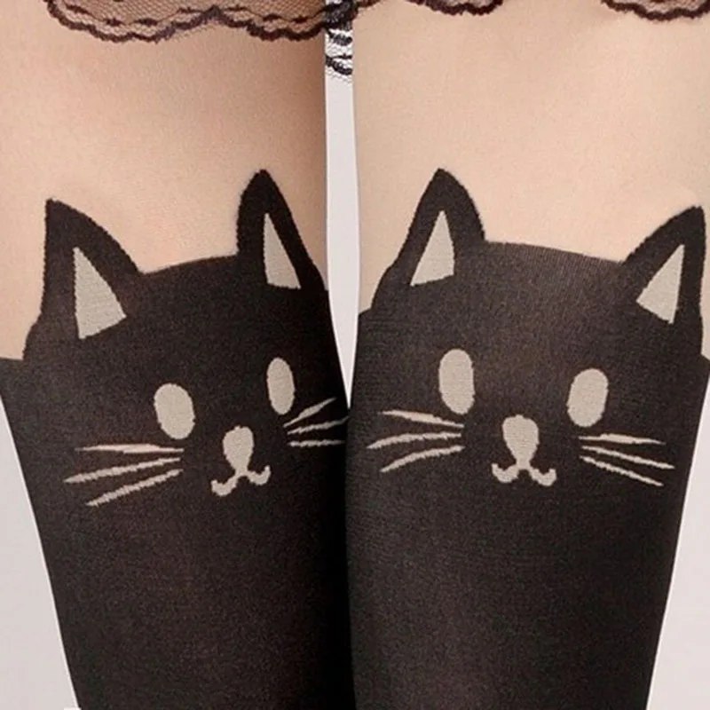 Женские леггинсы с кошачьим хвостом Мультяшные Колготки Чулки милым рисунком