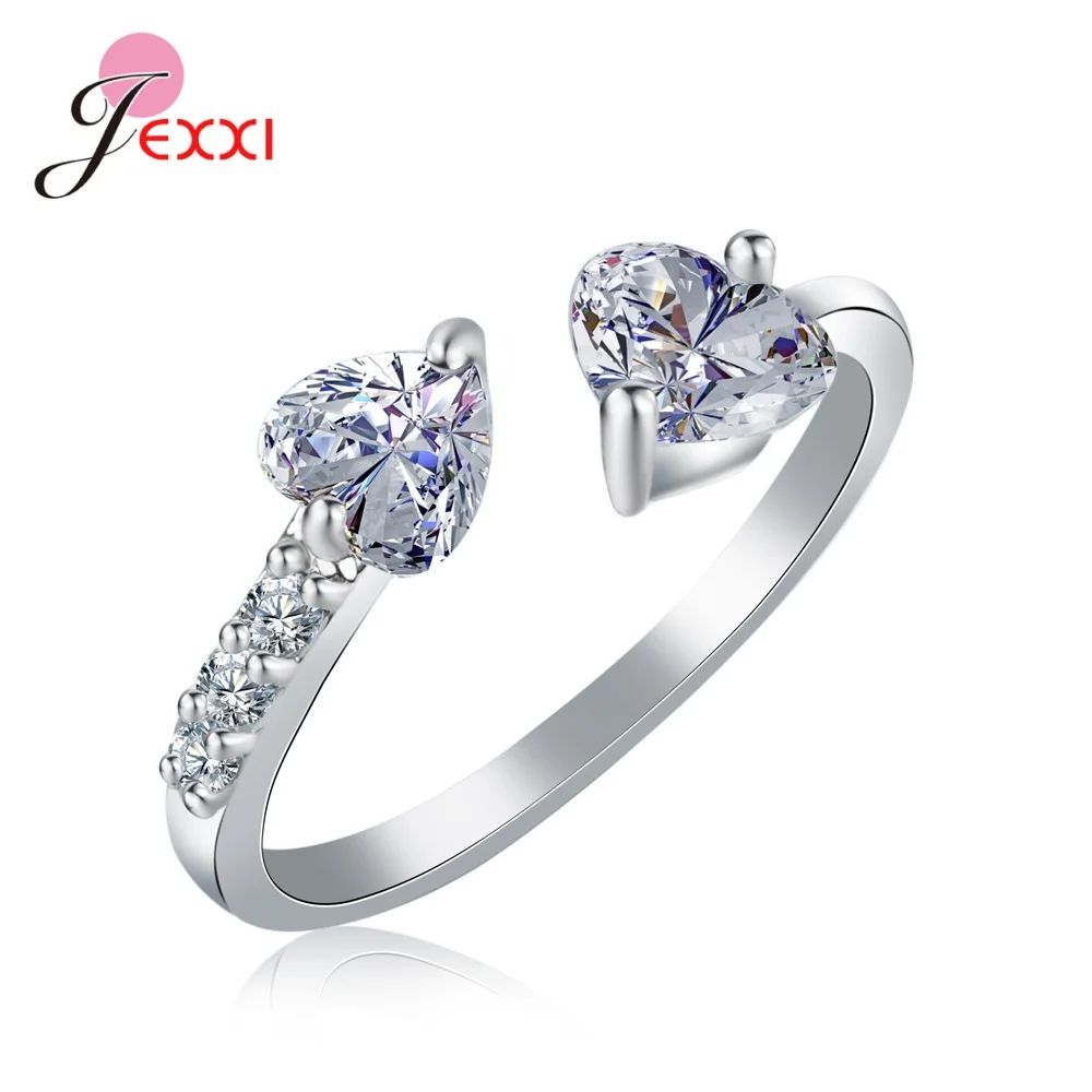 Милые Подвески с двойными сердцами регулируемое Открытое кольцо для женщин