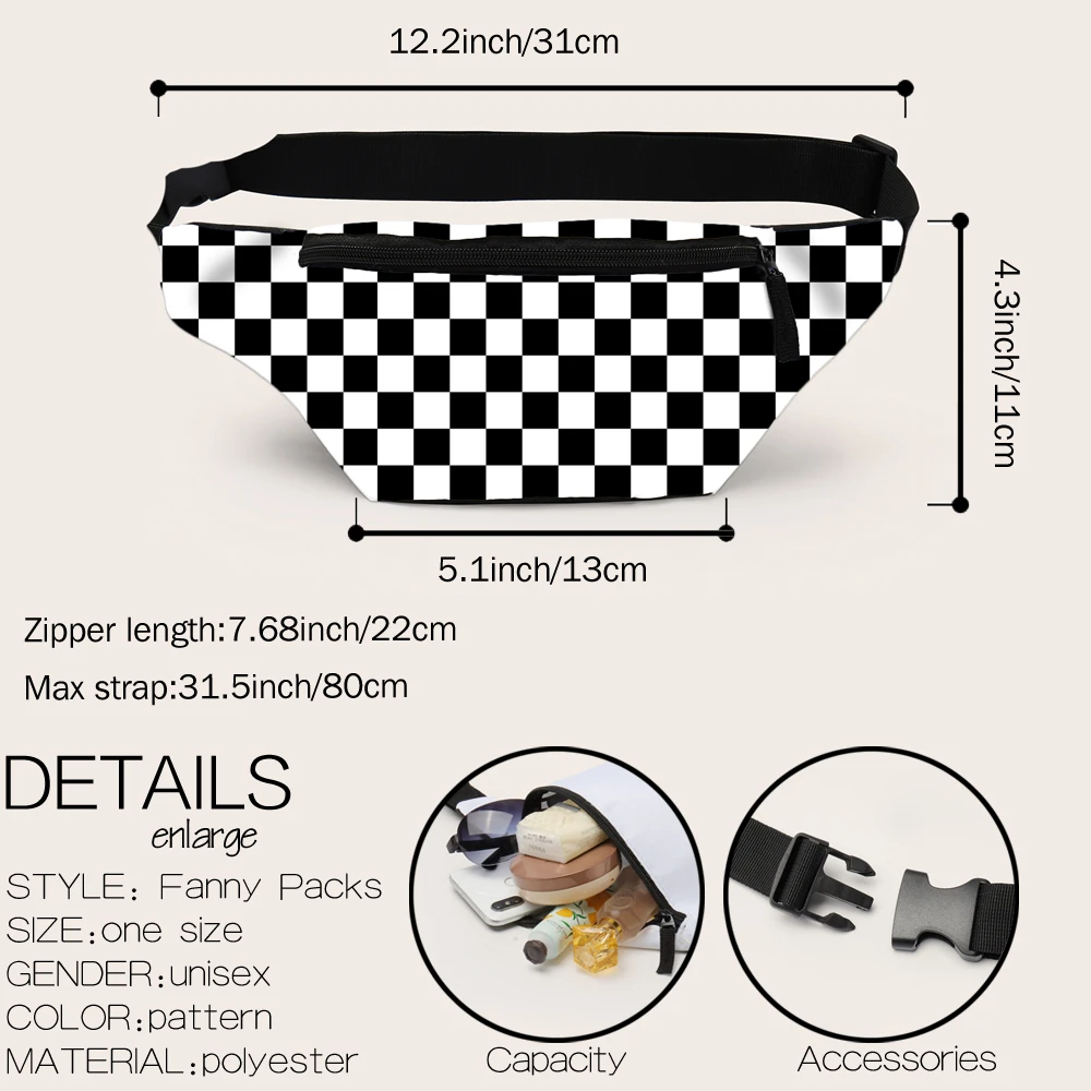 Поясная Сумка Deanfun в клетку для женщин водонепроницаемая забавная 3D сумка с