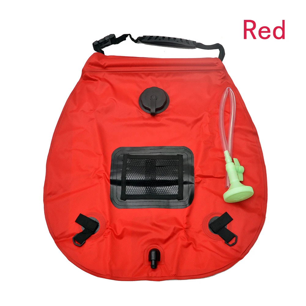 red Водяные сумки для походов на открытом воздухе, Походные солнечные сумки для душа, 20л нагревательные сумки для кемпинга, сумка для душа, шланг, переключаемая душевая головка - Цвет: red