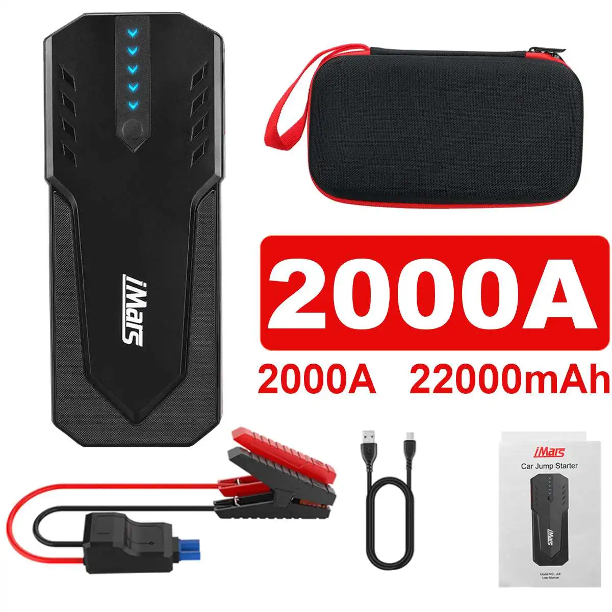 

Portable Car Jump Starter 2000A 22000mAh Power Bank Emergency Charger Starting Device QC3.0 Fast Charging Car Battery Starter