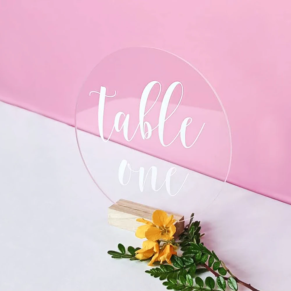 Round Acrylic Wedding Table Number with Wood Base Personalized Sign Modern Decor | Дом и сад