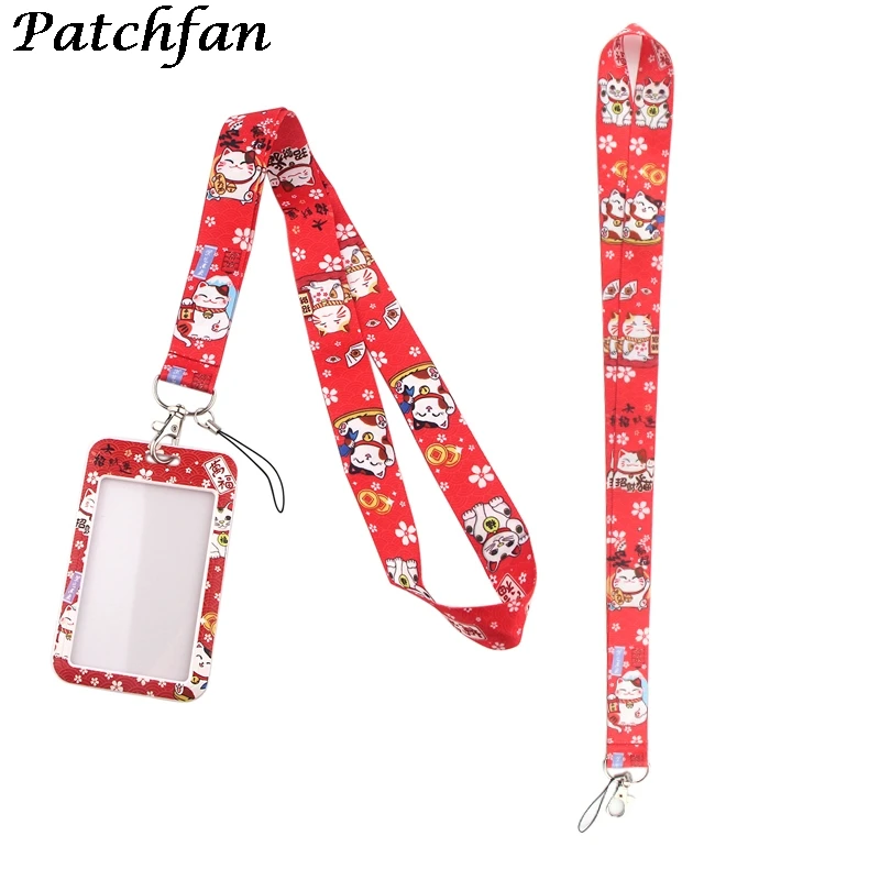 

20 шт./лот AD403 Patchfan с мультяшным котом животных держатель карты брелок ремешки для ключей со значком ID мобильный телефон подарки на веревке