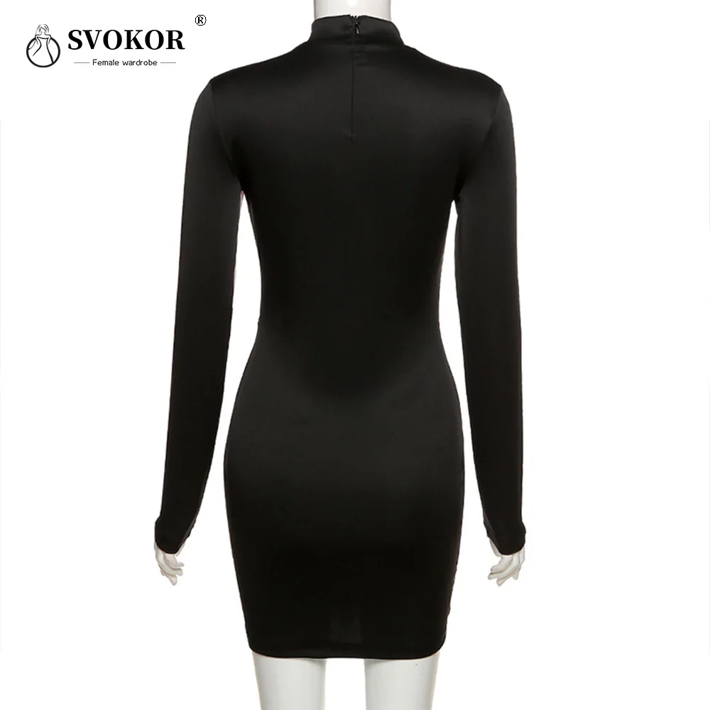 

SVOKOR Elegant Women Dress Stand Collar Slim Waist Solid Blue Ankle Length Autumn Long Sleeve Casual Party Dress 2021 Fashion