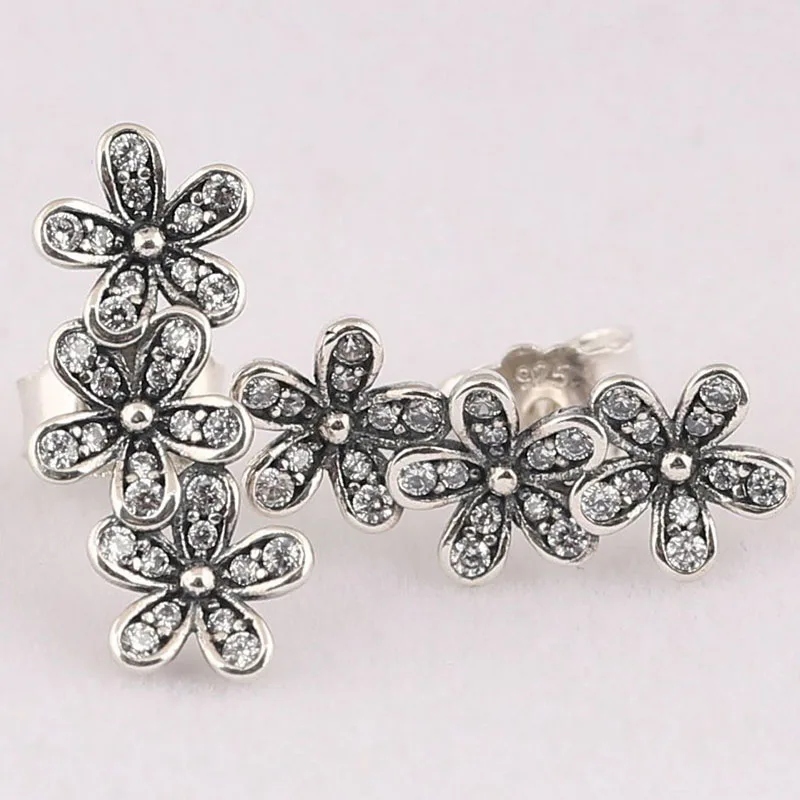 

100% 925 Sterling Silver Pan Earring Fashionable And Dazzling Daisy Earrings For Women Wedding Gift Fashion Jewelry