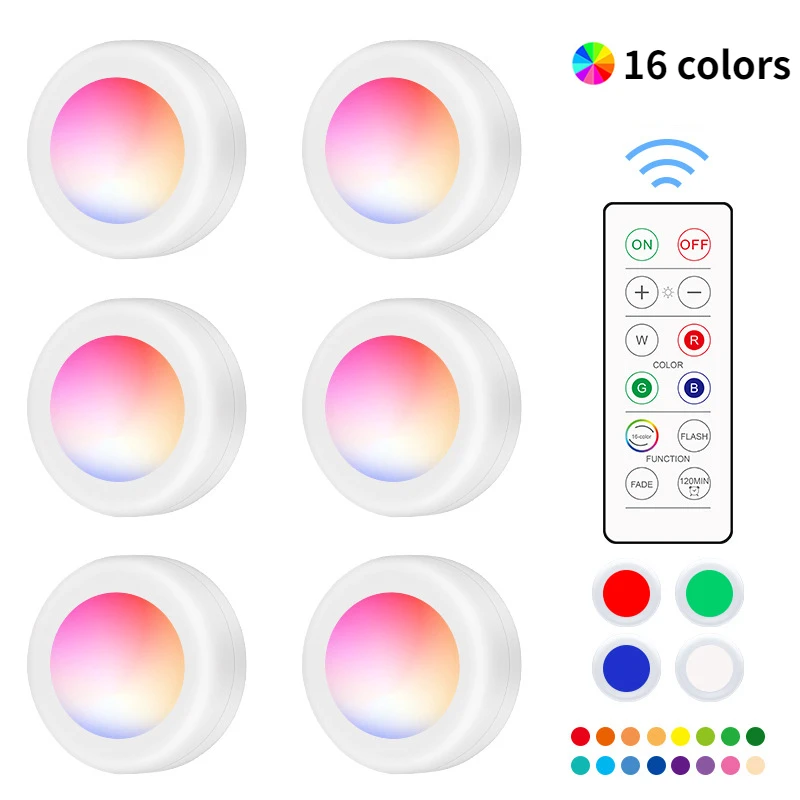 

Cabinet Light Wireless Dimmable Touch Sensor 16Color LED Night Lamps Battery Power Remote Control Suitable for Kitchen Stair