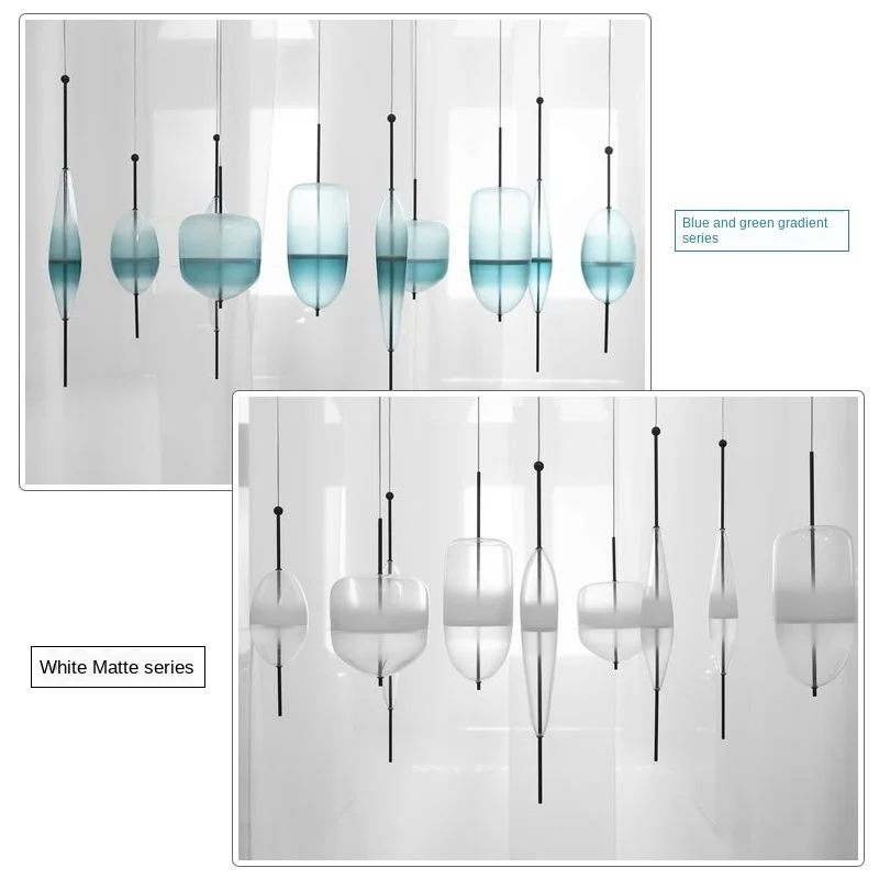 

Nordic modern teardrop-shaped blue glass pendant light LED art deco simple white hanging lamp for living room restaurant kitchen