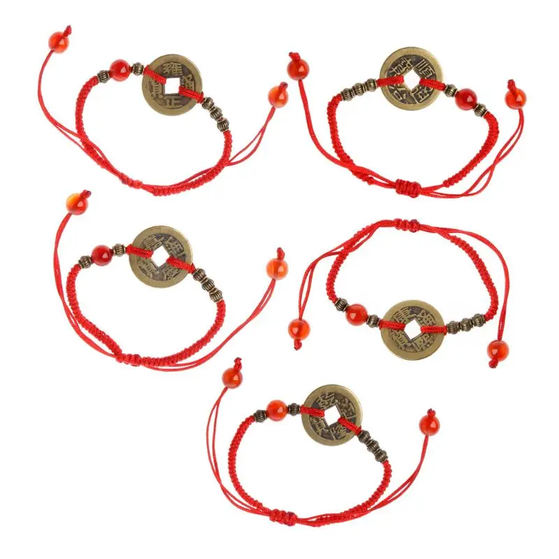 

Ching Ancient Coin Kabbalah Red String Attarct Luck Wealth Bracelets