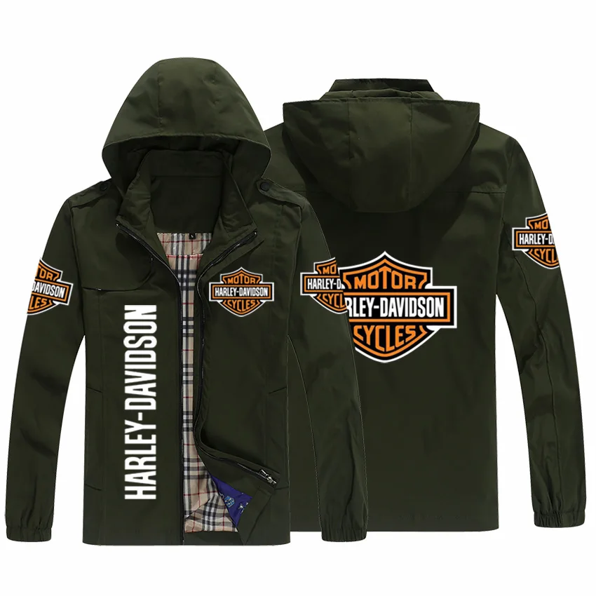 

2021 New Men's Brand Motorcycle Logo Print Zipper Hooded Jacket Fashion Windbreaker Baseball Jacket Running Men Outdoor Clothing