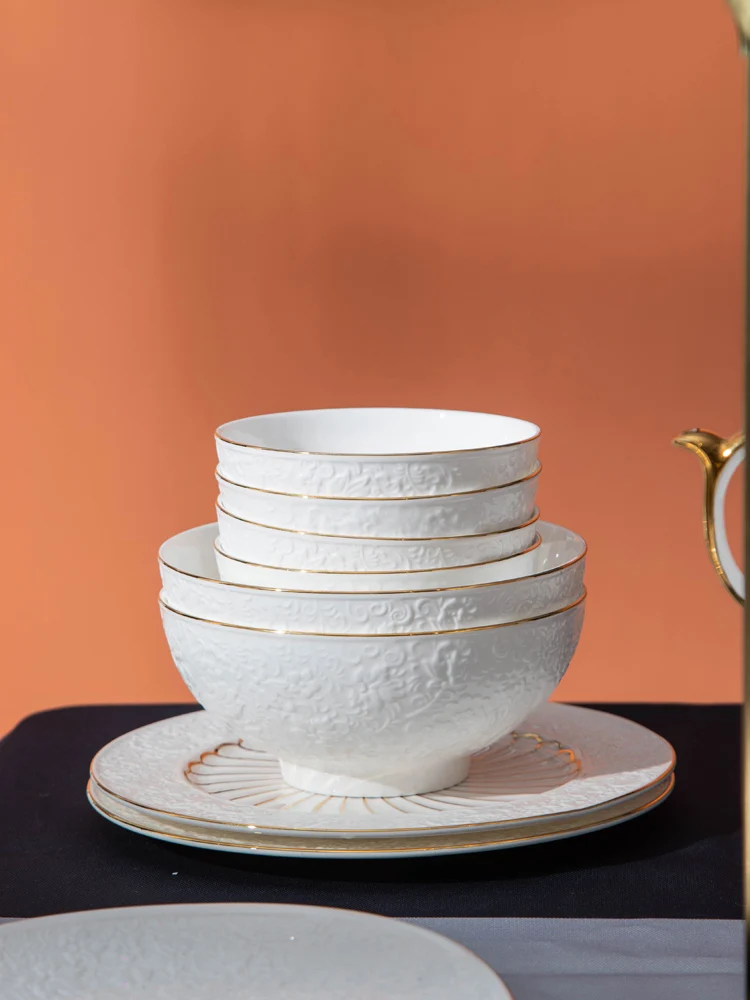 Рельефная посуда из костяного фарфора набор тарелок Глубокая тарелка